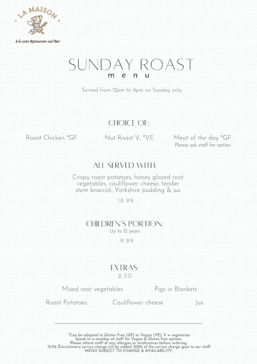 Menu La Maison À La Carte Restaurant & Bar-1